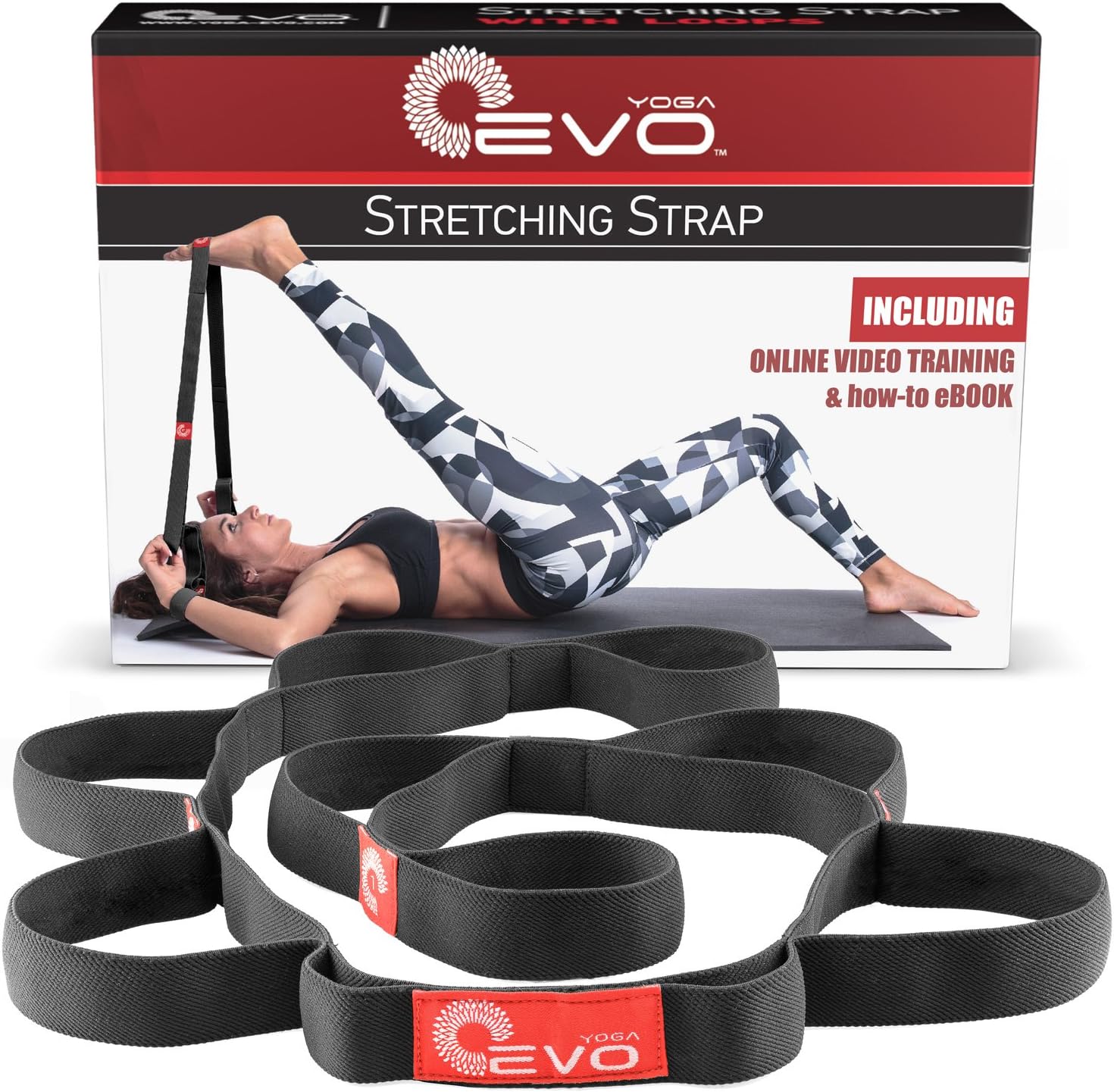 Yoga EVO Stretch Strap with Loops Exercise Stretching Out Strap Leg Stretcher Flexibility Band