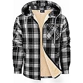 ZITY Men's Flannel Jacket Zip Up Fleece Hoodies Casual Plaid Coat with Pokect Winter Warm Sherpa Lined Sweatshirt