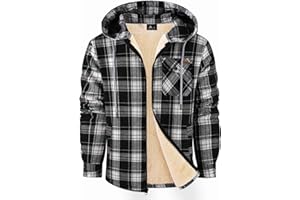 ZITY Men's Zipper Hoodies Flannel Shirt Jacket Plaid Cotton Hoodie Berber Lined Polyfill Insulated