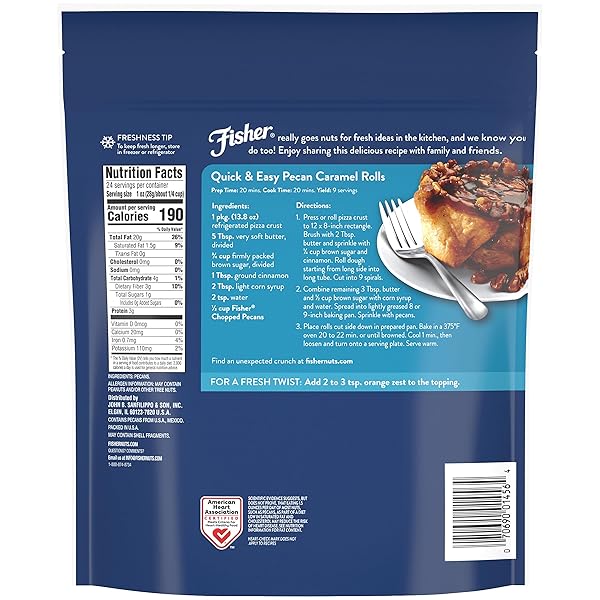 FISHER CHEF’S NATURALS UNSALTED CHOPPED PECANS 24 OZ RESEALABLE BAG, UNSALTED RAW NUTS FOR COOKING, BAKING & SNACKING, VEGAN PROTEIN, KETO SNACK, GLUTEN FREE RAW PECANS, CHOPPED PECAN
