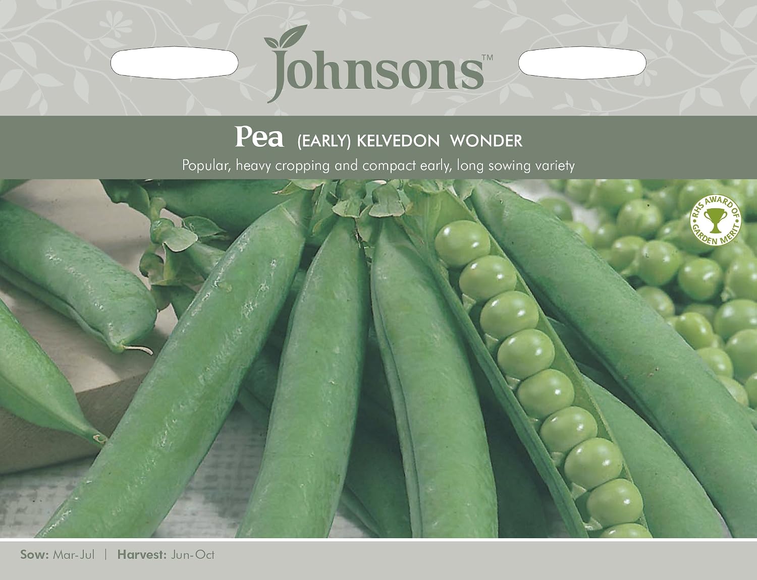 Johnsons 10443 Vegetable Seeds, Pea Kelvedon Wonder, 13.5 cm (W) x 1.2 cm (L) x 18 cm (H)