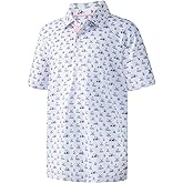 Boys Polo Shirt Short Sleeve Performance Dry Fit Stretch Funny Print Active Casual Collared Golf Shirts for Boy