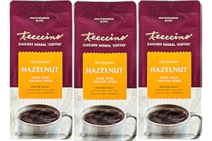 Teeccino Hazelnut Chicory Coffee Alternative - 11 Ounce - Ground Herbal Coffee That’s Prebiotic, Caffeine Free & Acid Free, Medium Roast, (Pack of 3)
