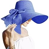 Lanzom Womens 5.7 Inches Big Bowknot Straw Hat Large Floppy Foldable Roll up Beach Cap Sun Hat UPF 50+