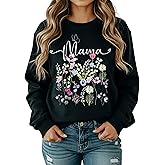 IUPTOWN CHIC Mama Crewneck Sweatshirt, Women Loose Long Sleeve Casual Tops Shirts, Pullover - Gift for Birthday, Mother's Day