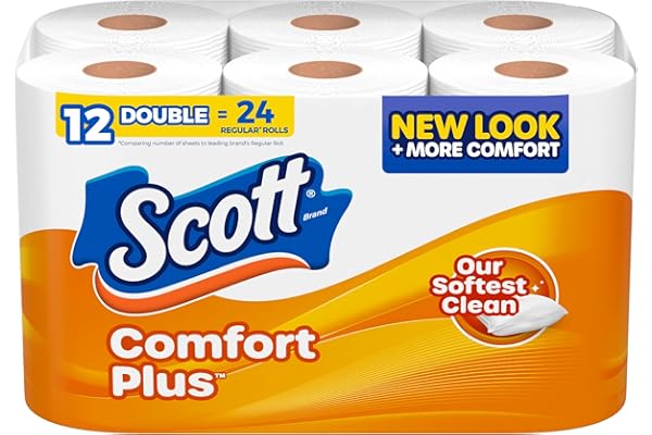 Scott ComfortPlus Toilet Paper, 12 Double Rolls, 231 Sheets per Roll, Septic-Safe, 1-Ply Toilet Tissue, 12 Count (Pack of 1)