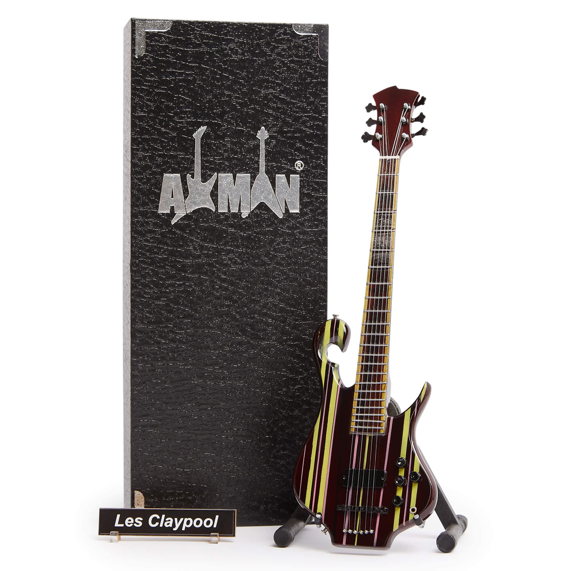 Les Claypool (Primus): 6-string Rainbow Bass - Miniature Guitar Replica - Music Gifts - Handmade Ornamental 1/4 Scale - Includes a Display Box, Name Tag and Miniature Guitar Stand