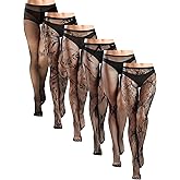 Ramede 6 Pairs Halloween Fishnet Stockings for Women Lace Tights Patterned Thigh High Floral Waist Goth Leggings Pantyhose