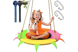 SMKIDSPORT Saucer Swing for Kids Outdoor - 400lb Heavy-Duty Tree Swing with Adjustable Straps & Ropes, Weather-Resistant Outdoor Seat (Child-Safe, Vibrant Colors)