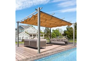 EROMMY Pergola, Aluminum Pergola with Retractable Canopy (12x16FT, Beige)