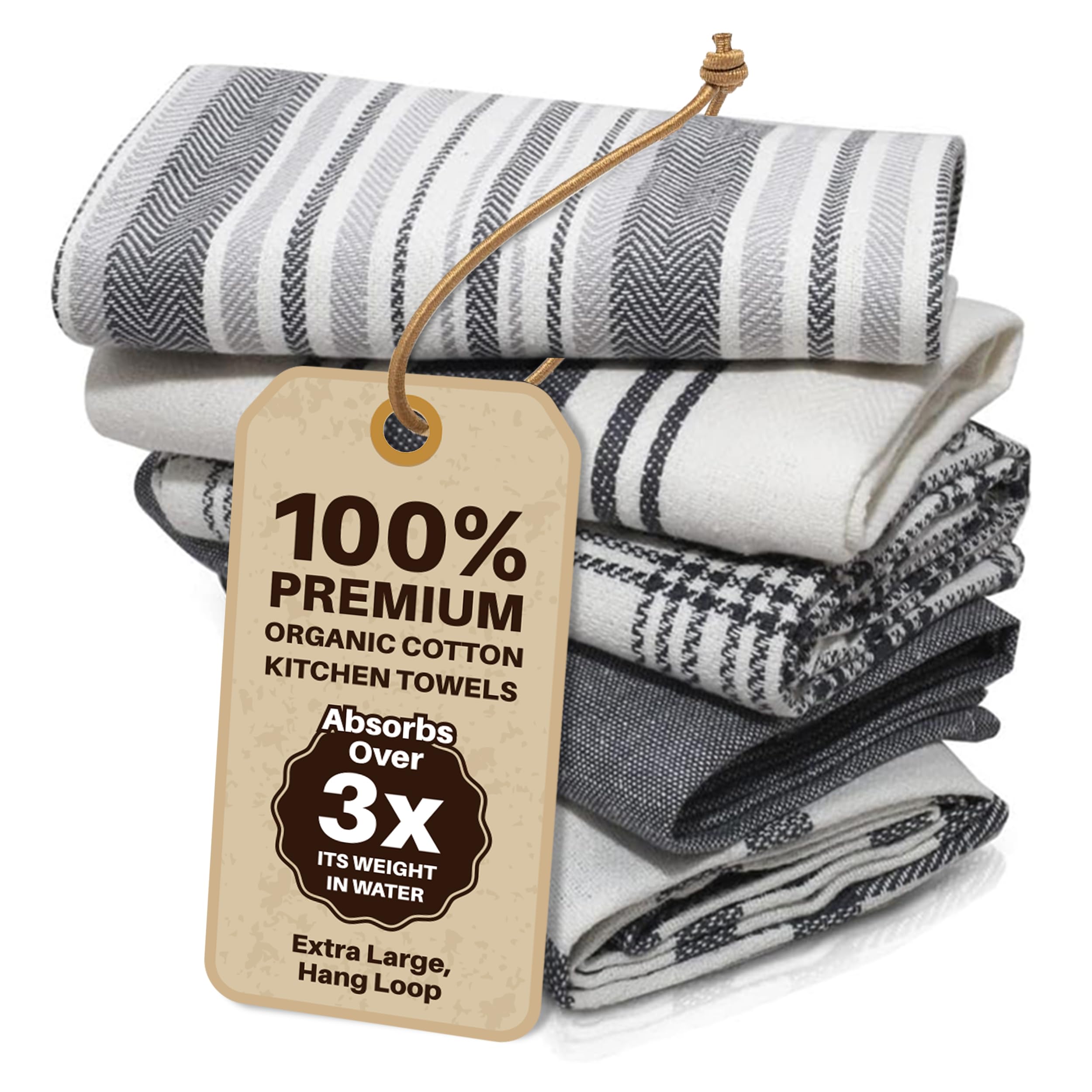 LinenWeave Pack of 5 Tea Towels-100% Cotton 45 x 70 cm -Super Absorbent Tea Towel- Machine Washable Kitchen Towel-Tea towels for kitchen (5towelsCC)