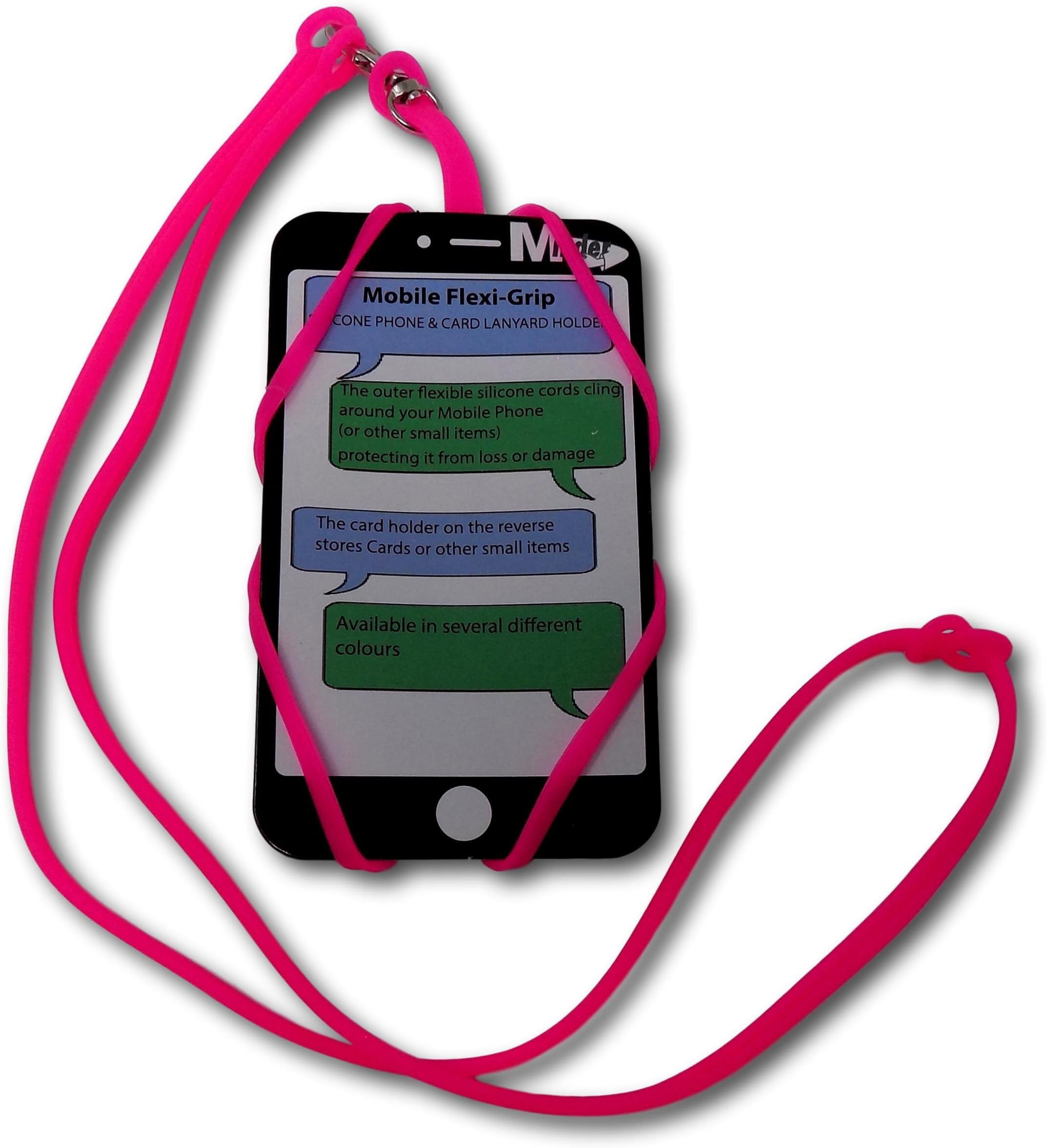 Minder Flexi-Grip Silicone Mobile Phone and Credit Card Holder Safety Adjustable Lanyard (Pink)