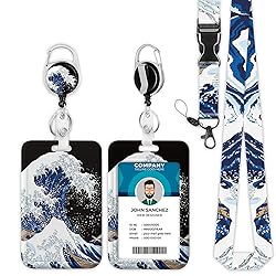 Onevenvi ID Badge Holder with Wave Lanyard, Art