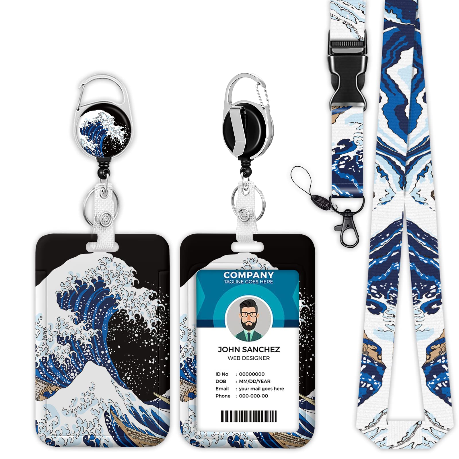 Onevenvi ID Badge Holder with Wave Lanyard, Art