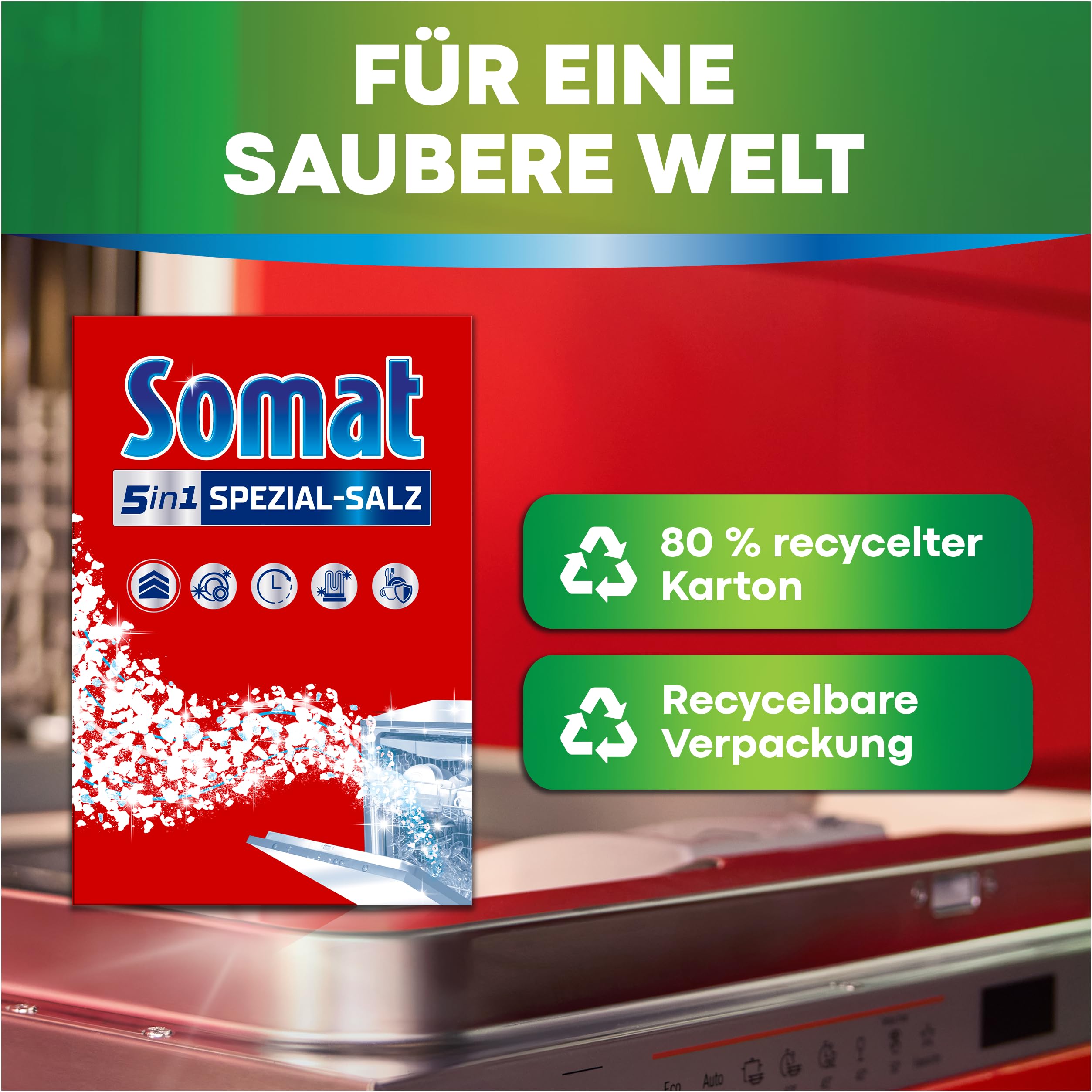 Somat Spezial-Salz (1,2 kg), Spülmaschinensalz für eine stärkere Geschirrspülleistung, Wasserenthärter für die Spülmaschine wirkt gegen Kalk für glänzende Ergebnisse und eine längere Lebensdauer 7