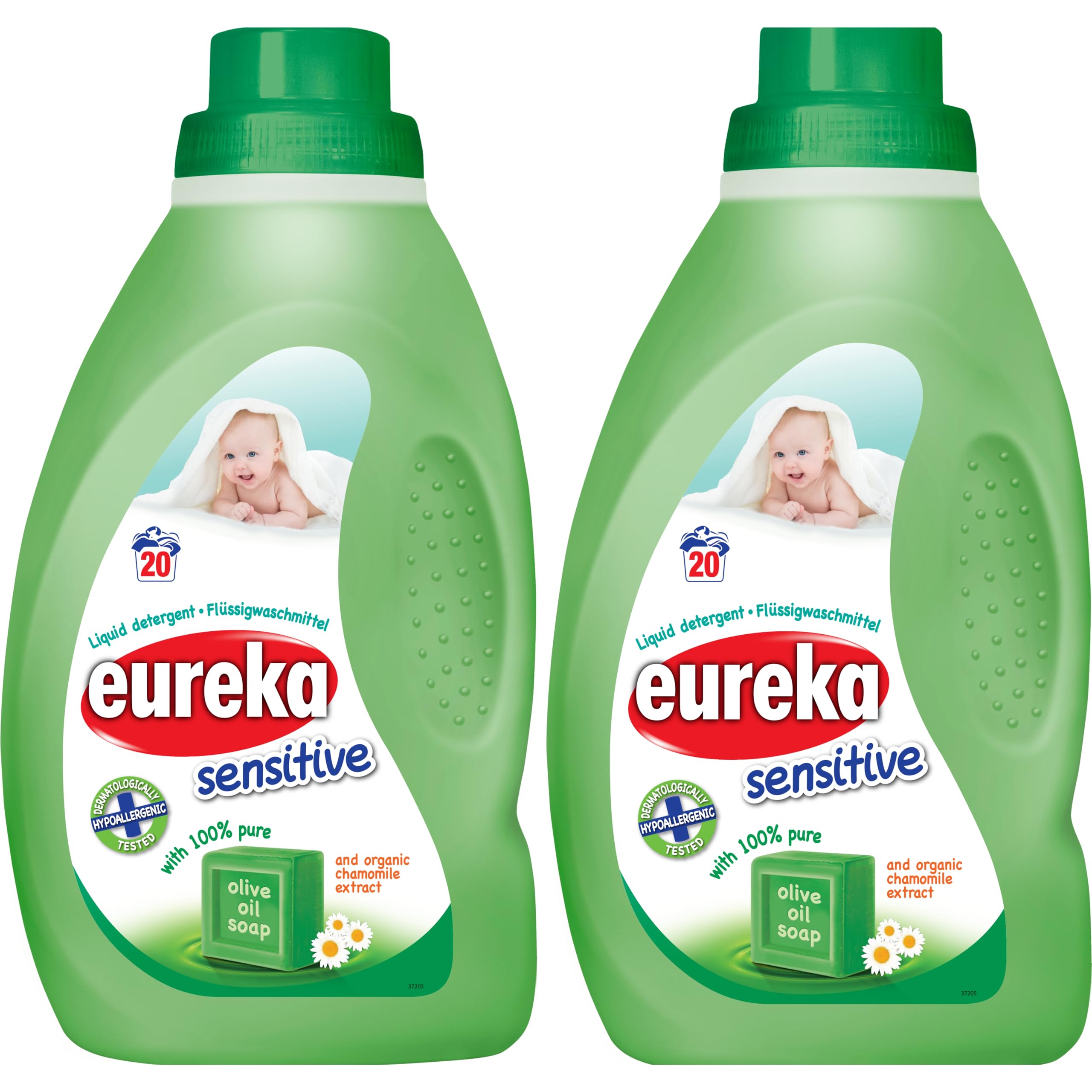 Eureka Sensitive Baby Laundry Detergent – 2 x 1L (2L) – Hypoallergenic, Gentle Liquid for Baby Clothes, 100% Olive Oil Soap & Organic Chamomile – Fragrance-Free, Dermatologically Tested