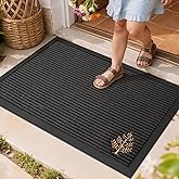 LUMI Premium Front Door Mat 24"x36", Non-Slip Heavy Duty Rubber Welcome Mats, Embroidered Tree Dirt Trapper Doormat for Indoor Outdoor Entryway, Porch, Patio, Black Gold Tree
