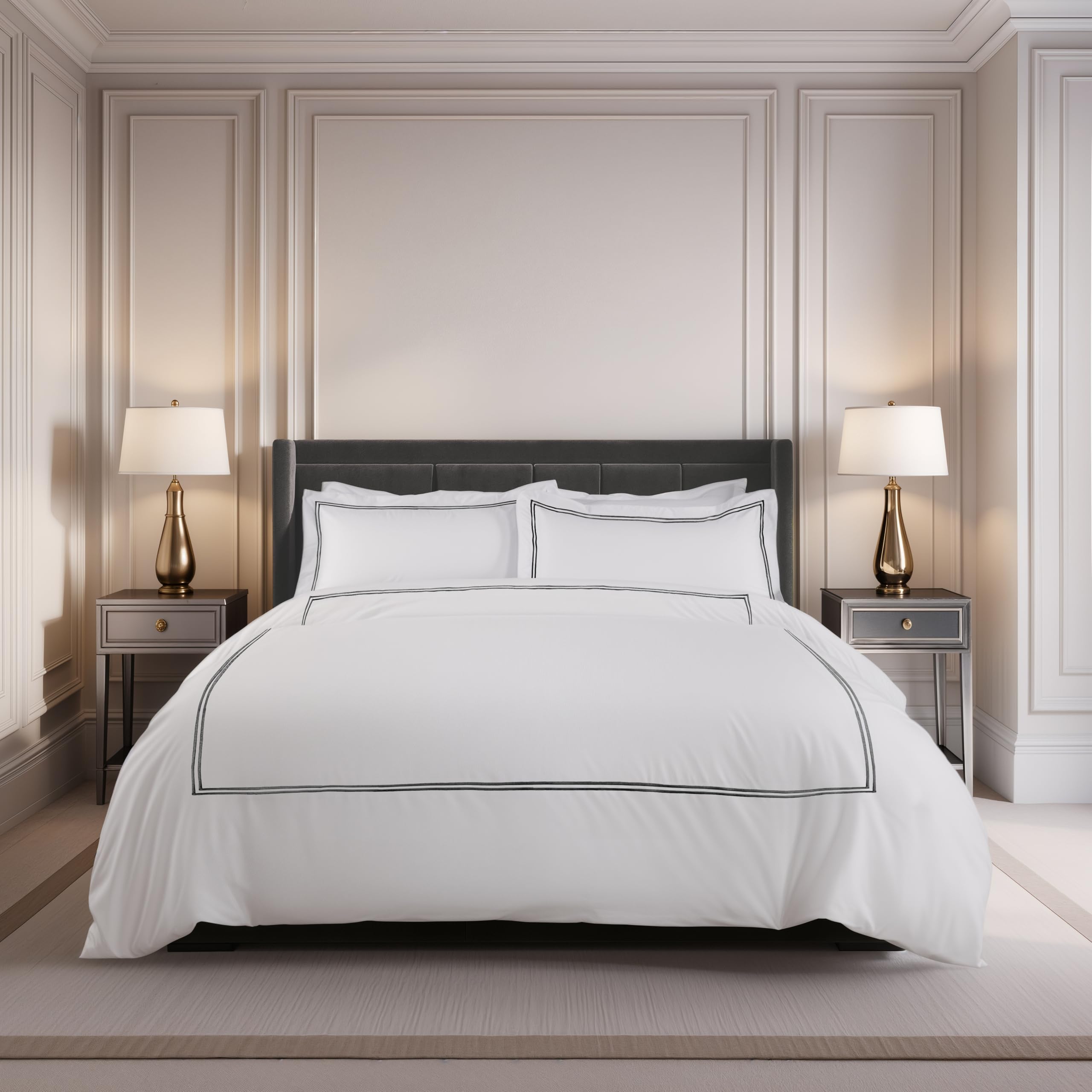 Emma Barclay Mayfair - Embroidered Duvet Set with Oxford Pillowcase in Graphite - Single Bed