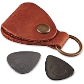 Leather Guitar Pick Holder Keychain, Guitar Pick Holder Case Bag, Plectrum Key Fob Cases Bag, Gift for Guitar Players Cognac