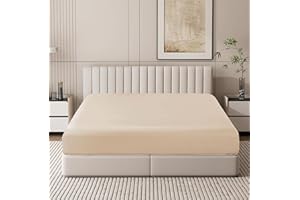 ZAIZAIHOME 100% Egyptian Cotton Fitted Sheet Full Size Only, 600 Thread Count, 8"-16" Deep Pocket Sateen Weave Bottom Sheet, Soft Breathable Hotel Quality, Foot Side Indicator (Full, Beige)