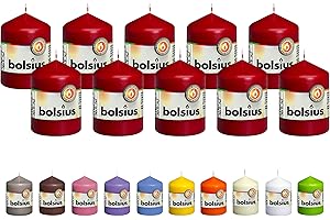 BOLSIUS 10 Dark Red Pillar Candles - 2.25 x 3.25 Inches - Premium European Quality - Individually Wrapped - 17 Burn Hours - D