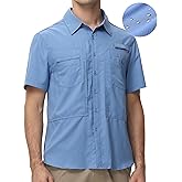 Satankud Men's Short Sleeve Lightweight Fishing Shirt UPF 50+ Sun Protection Hiking Travel Work Button Down Shirt Zip Pocket