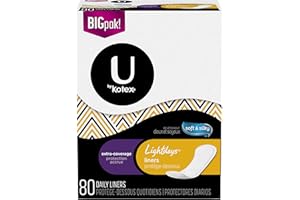 U by Kotex Lightdays Liners, Extra Coverage, Unscented, 80 Count (Pack of 6)