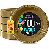 Party Solids Gold Plastic Plates For Party 7" Gold Disposable Plates Heavy Duty 100 Pcs Plastic Dinnerware Sets Heavy Duty 350 GSM Disposable Dinnerware Set