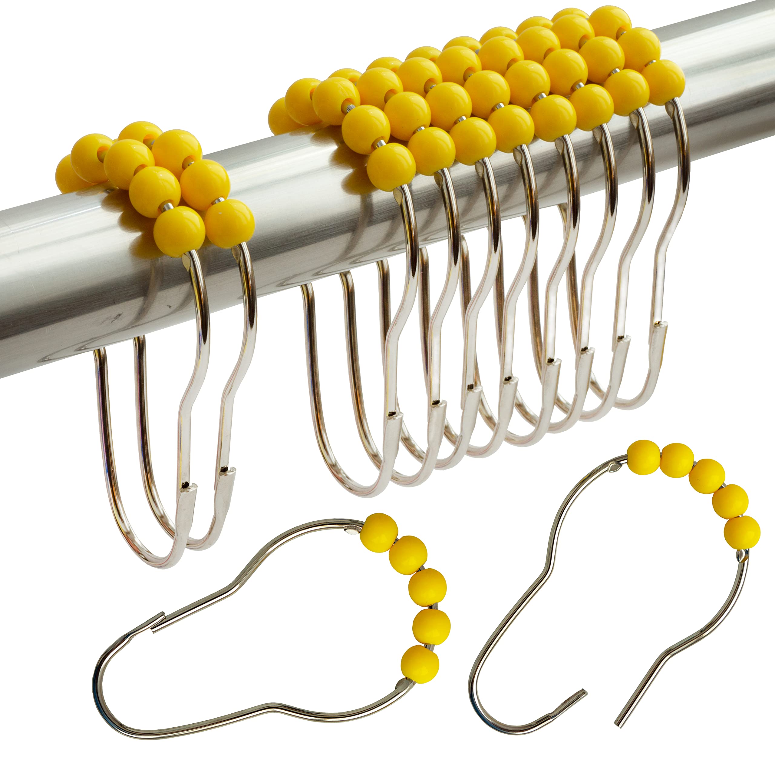 Shower Curtain Hooks Rings Stainless Steel Acrylic Roller Ball Glide Rings For Bathroom Shower Rods Decorative Rustproof(Yellow)