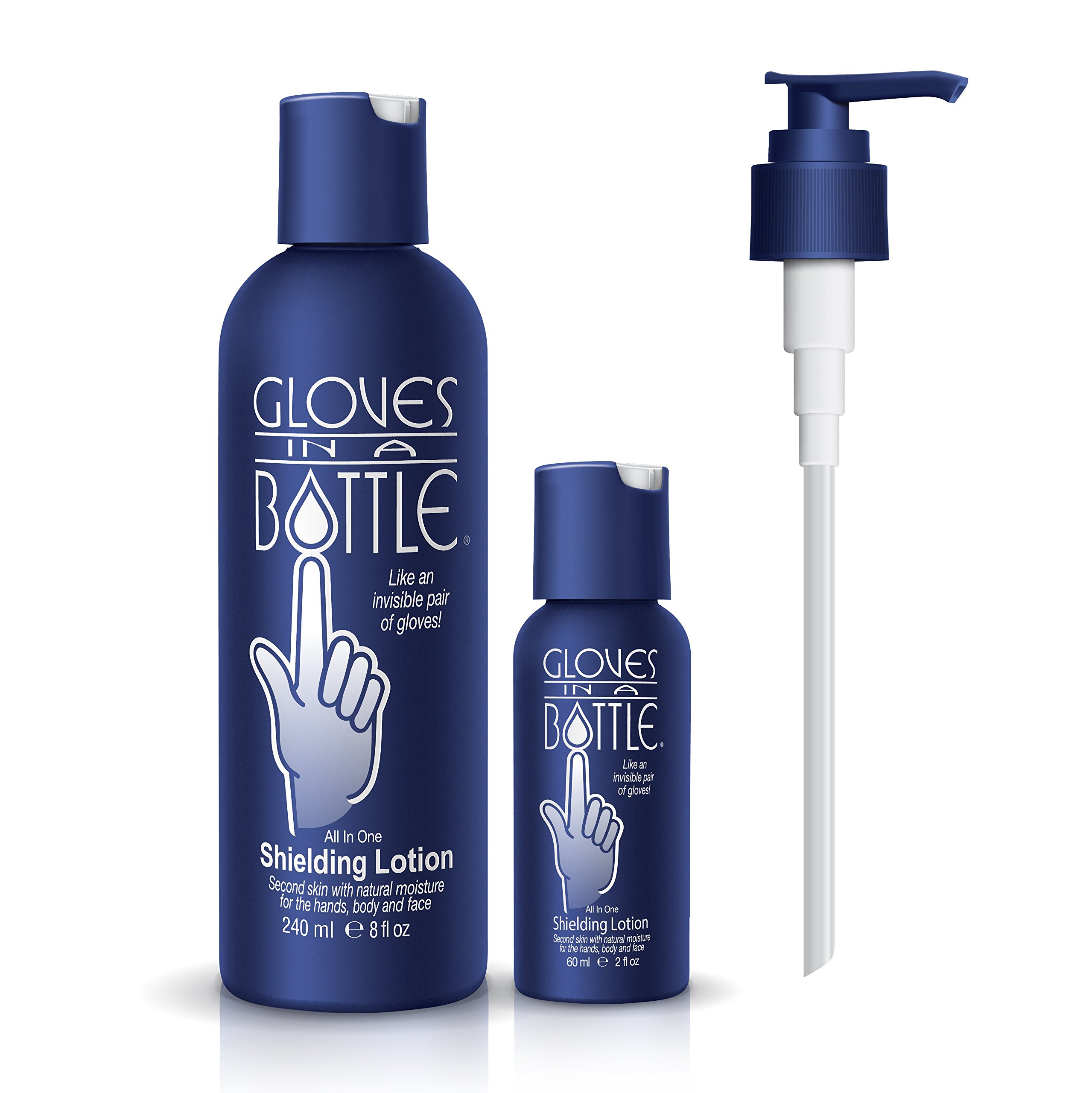 Gloves In A Bottle Shielding Lotion - Great for Dry Itchy Skin! Grease-less and Fragrance Free! (2oz and 8oz pack with pump top)