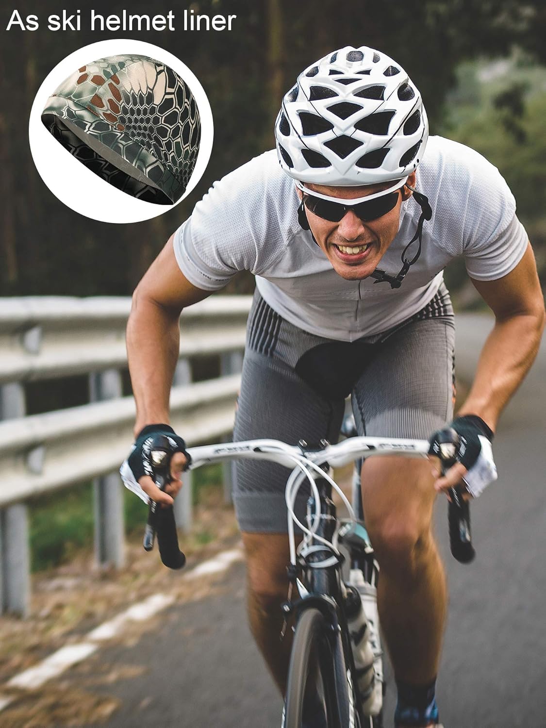 SATINIOR 6 Pieces Unisex Helmet Liner Skull Cap Cooling Cycling Cap Sports Helmet Cap Sweat Wicking Cap (Black, Camouflage): Clothing