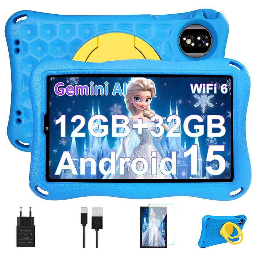 Tablet Bambini 9 Pollici Android 15 Tablet con Gemini AI, 12GB RAM+32GB ROM/TF 2TB