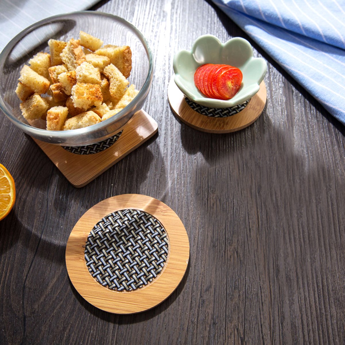 NKTM 6 Pack Bamboo Trivet Mat Set, Heavy Duty Hot Pot Holder Pads