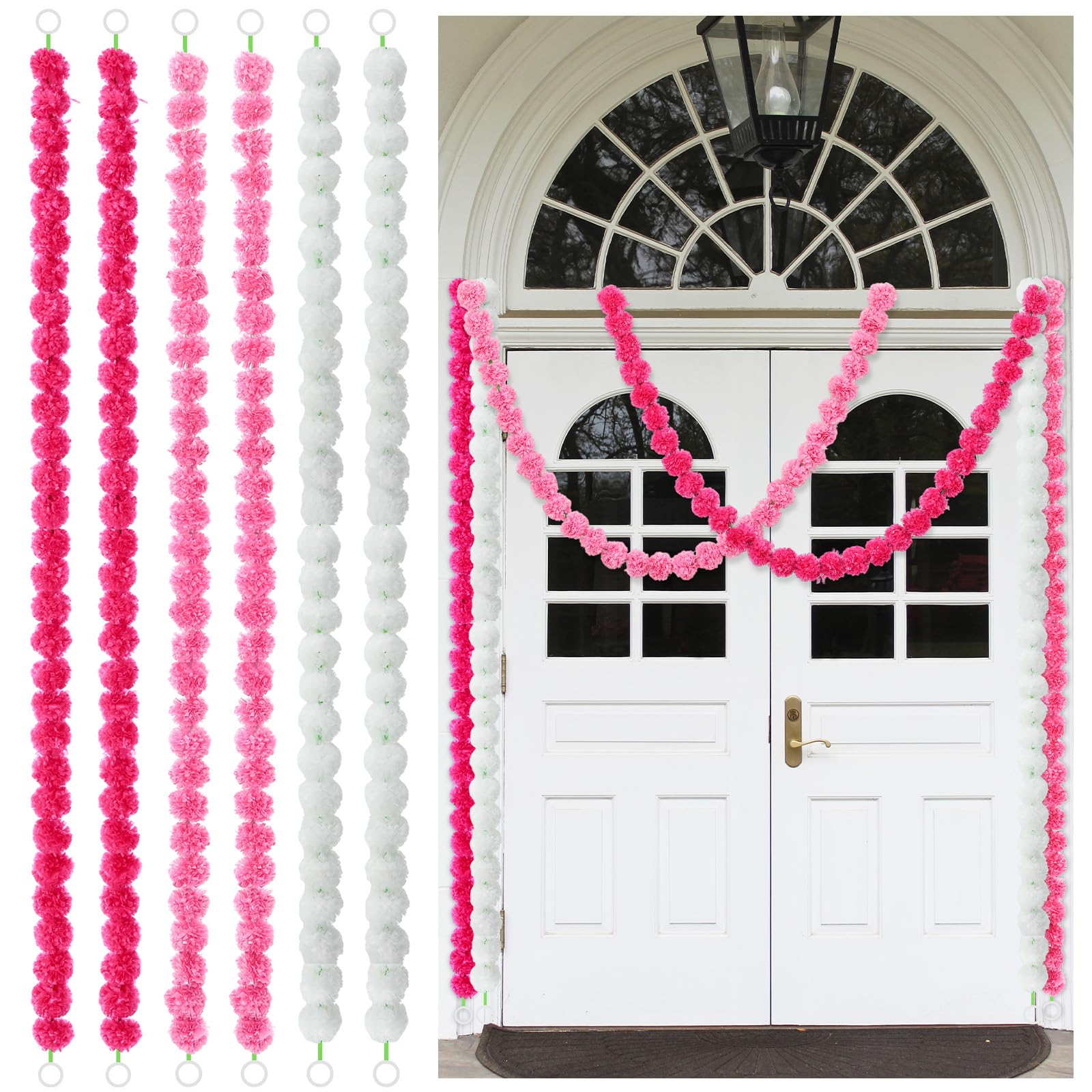 Photo 1 of Riceshoot 6 Pcs Breast Cancer Awareness Garland Decorations 30 ft Pink White Marigold Garland Breast Cancer Awareness Month Party Decor for Front Door Fireplace Table Centerpieces(Warm Colors)