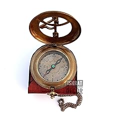 Brass Sundial Compass with Leather Case and Chain