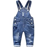 KIDSCOOL SPACE Baby Boy Girl Jean Overalls,Toddler Ripped Denim Cute Workwear
