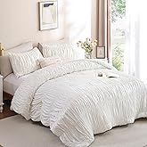 weigelia Cinched Comforter Set Queen - 3PCS Soft Cozy Cream White Queen Bedding Set with Decorative Ruched Design, Fluffy Lightweight All Season Cute Comforter for Elegant Home & Bedroom Decor