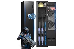 MARCREE 2-3 Gun Safe for Rifles and Pistols, No Assembly Required, Gun Safes for Rifle with Password Lock, Gun Cabinet for Home with Removable Shelf，180° Full Access Door, Alarm System & Mute Mode, 47.24" H