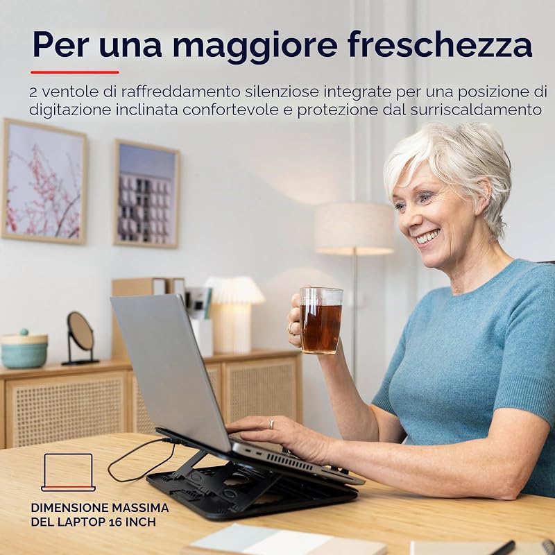 Cyclone Supporto per Laptop 16” con 2 Ventole di Raffreddamento