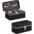 SONGMICS HOME RONNE Collection - 3-Slot Mens Jewelry Box, Watch Travel Case, PU Leather Watch Box, 3.9 x 7.9 x 3.5 Inches, Gift Idea, Ink Black Surface, Gift for Father, Slate Gray Lining UJWB017G01