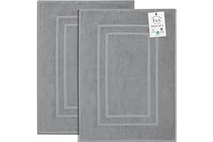 FEATHER & STITCH NEW YORK Feather & Stitch 2 Piece Towel Like Bath Mats (30x21 Inch) 100% Cotton Terry Bath Mats, Bathroom Shower Floor Mats [NOT A Bathroom Rug], Soft Absorbent Washable Mats (Grey)