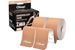 CKeep Kinesiology Tape, Uncut 2 Rolls, Original Cotton Elastic Premium Athletic Tape,Latex Free Hypoallergenic, 2inch x 16ft, Begie
