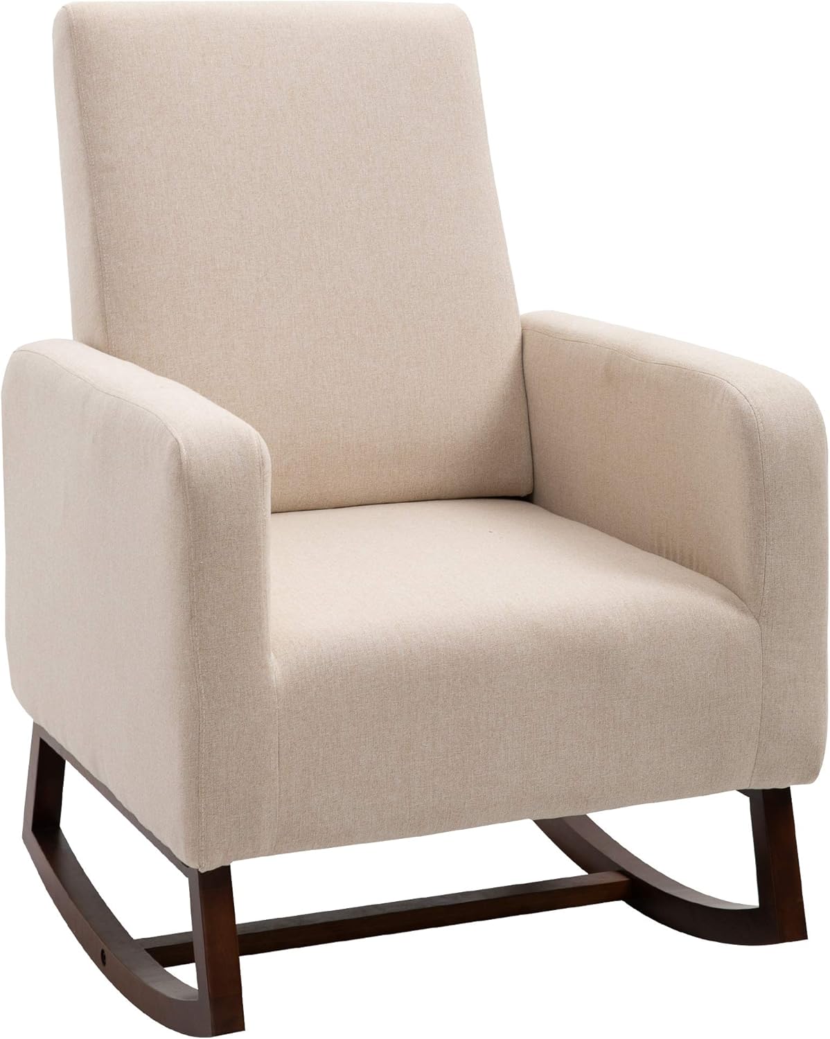 HOMCOM Modern Fabric Rocking Chair, Upholstered High Back Arm Chair