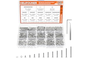 HELIFOUNER 565 Pieces M3 x 4mm /6mm /8mm /10mm /12mm /14mm /16mm /18mm /20mm /25mm / 30mm, Button Head Socket Cap Metric Screws Bolts Washers Nuts Kit, 304 Stainless Steel