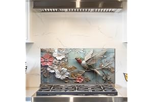 fzxwyishu Tempered Glass Kitchen Backsplash, Stove Back Top Cover, Splashback Tile,Hummingbird Kitchen Sink Cover Splash Guard, Home Kitchen Decor (Art Deco 1, 30"x14"(76.2x35.56cm))