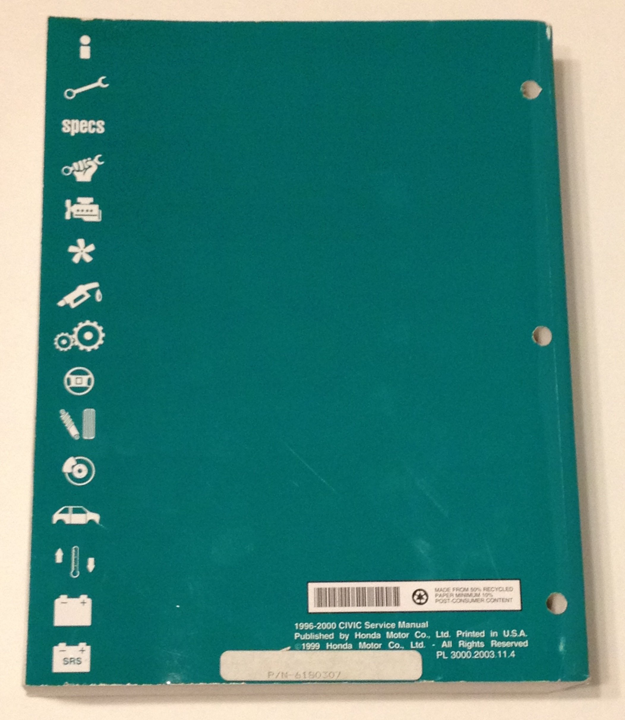 Honda Civic Service Manual 1996-2000: Honda Motor Co. Ltd., B/W Photos &  Illustrations: Amazon.com: Books