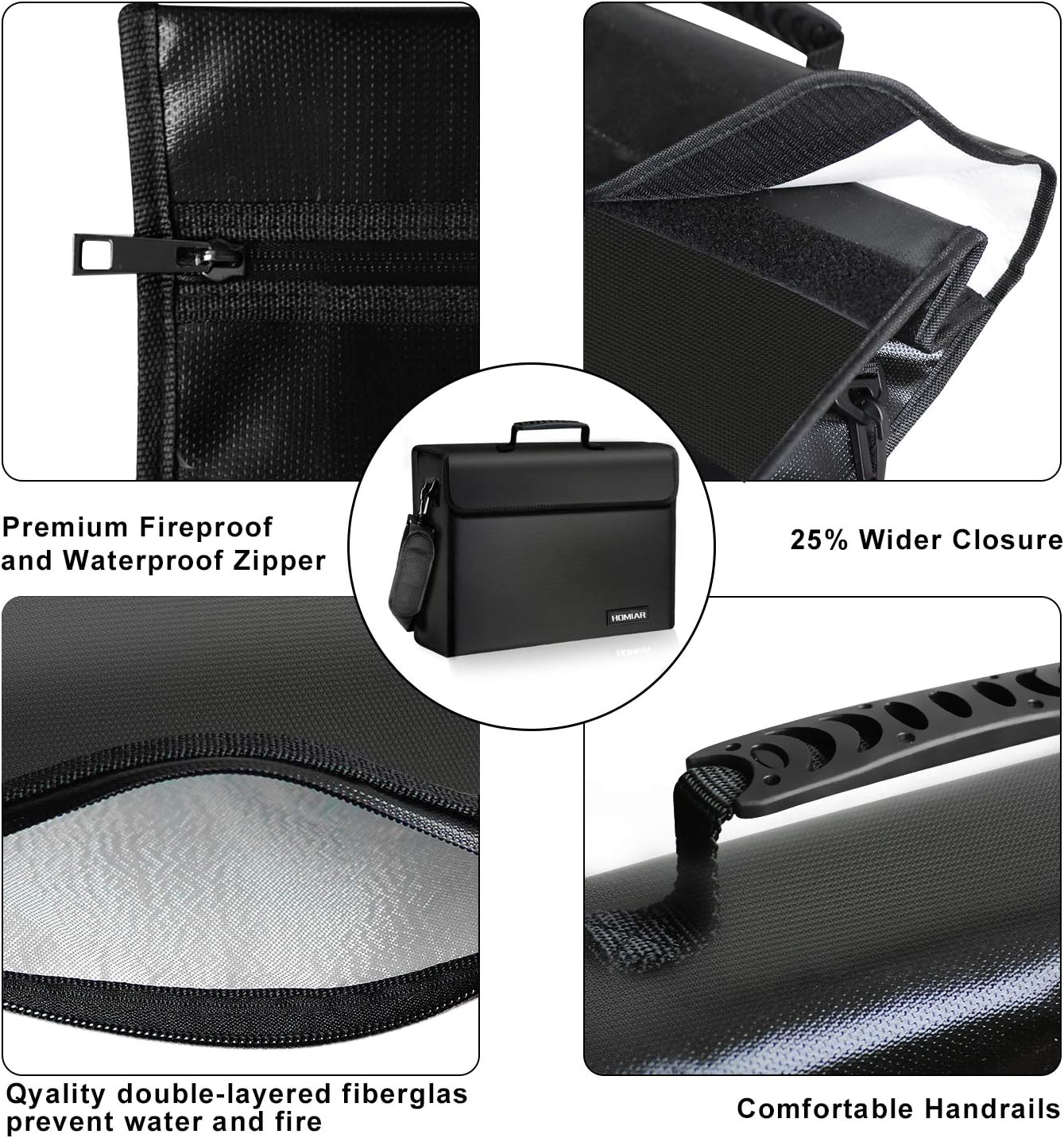 Fireproof Document Bag - X Large Safe Bags,Waterproof File Storage Bag,Silicone Coated Non-Itchy Fiberglass Money Bags with Handle Zipper for Laptop,Files,Money,Jewelry,Valuables - 17" x 12" x 6": Office Products