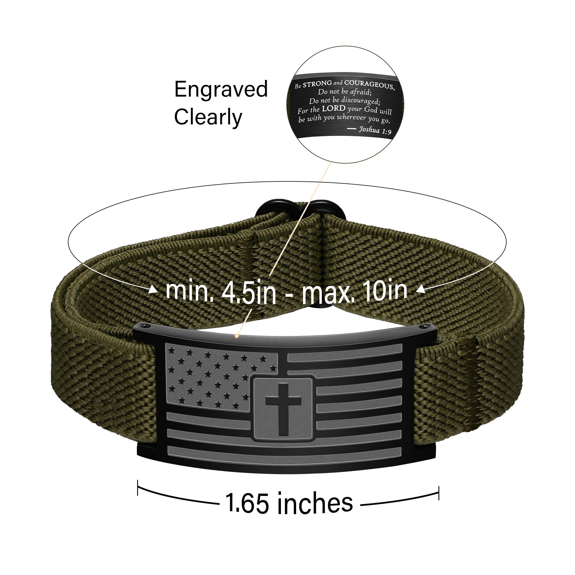 American Flag Cross Bible Verse Bracelets for Men, Military Green Elastic Stretch Strap Adjustable Jewelry Christian Religious Gifts for Teen Boys