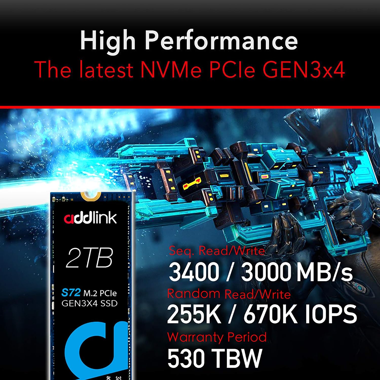 addlink M.2 SSD 2TB S72 up to 3,400MB/s NVMe PCIe GEN 3x4 3D QLC NAND Read 3,400MB/s Write 3,000MB/s M.2 2280 Internal Solid State Drive - Image 3
