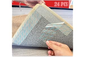 URDAR BRUNNR Rug Carpet Non Slip Grippers, 24Pcs Large Carpet Tape Pads Reusable, Removable Strong Adhesive No Damaging for Floor, Double Sided Rug Carpet Tape Strips